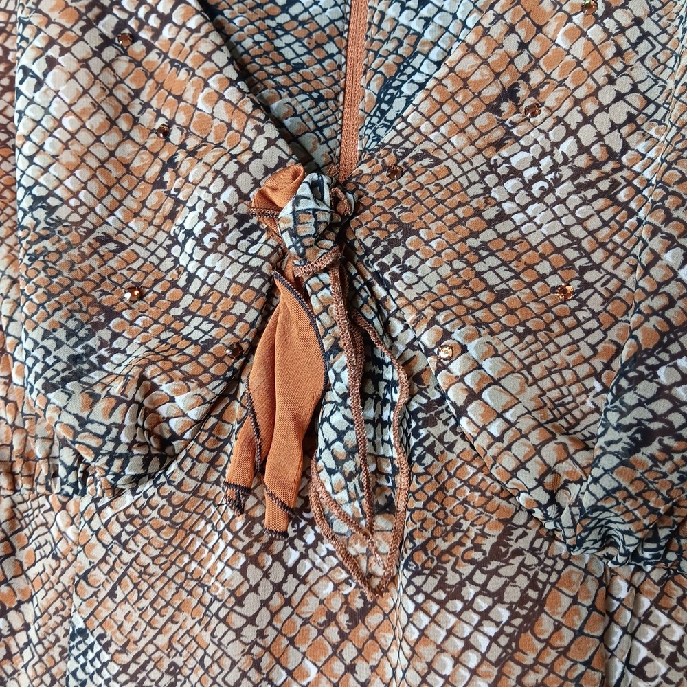 VTG Y2K Spencer Alexis Midi Dress 10 Orange Brown Snakeskin Fairy Goblincore - Picture 2 of 10